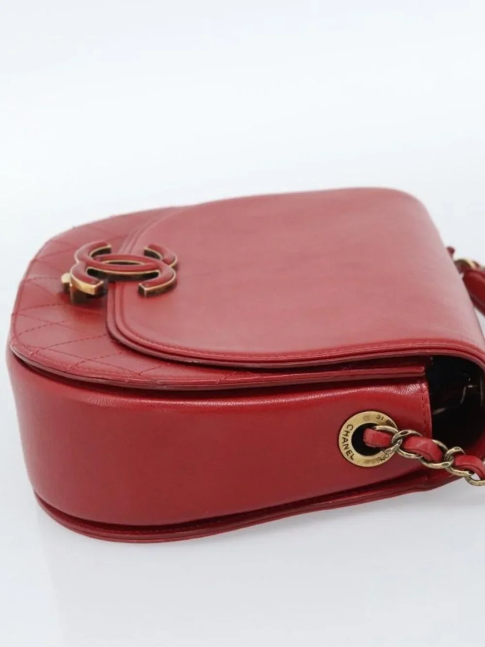 CHANEL Chain Shoulder Bag Calf Skin Red CC Auth ka4671M
